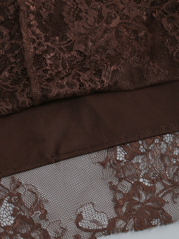 Chocolate Strapless Lace Maxi Dress