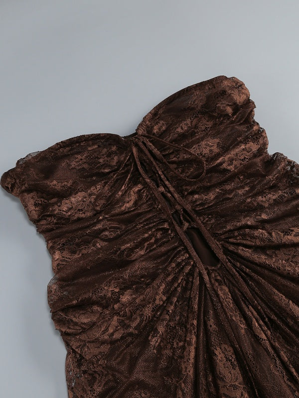 Chocolate Strapless Lace Maxi Dress