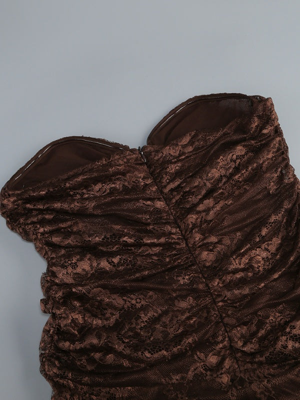 Chocolate Strapless Lace Maxi Dress