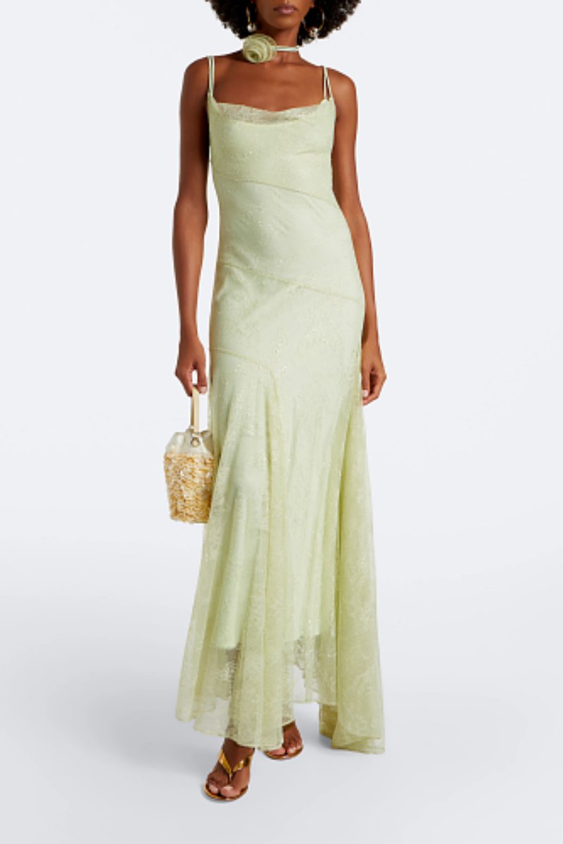 Mint Lace Spaghetti-Strap Maxi Dress