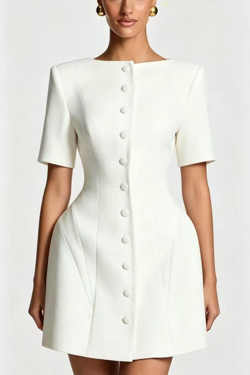 Red Button Front Short Sleeve Mini Dress