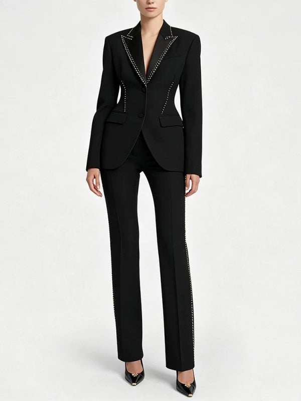 Black Studded Blazer and Trousers Suit