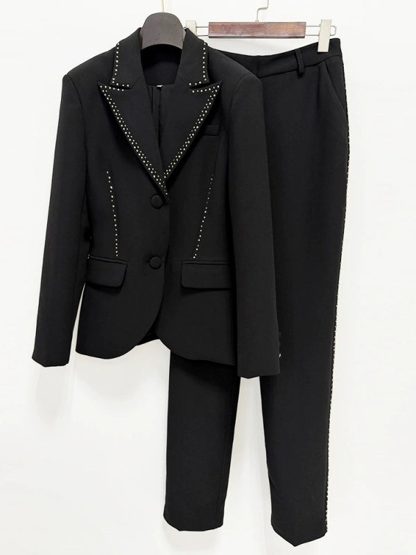 Black Studded Blazer and Trousers Suit
