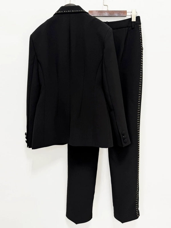 Black Studded Blazer and Trousers Suit