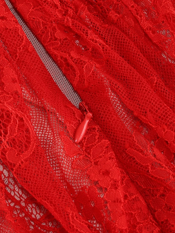 Red Halter Lace Tiered Maxi Dress