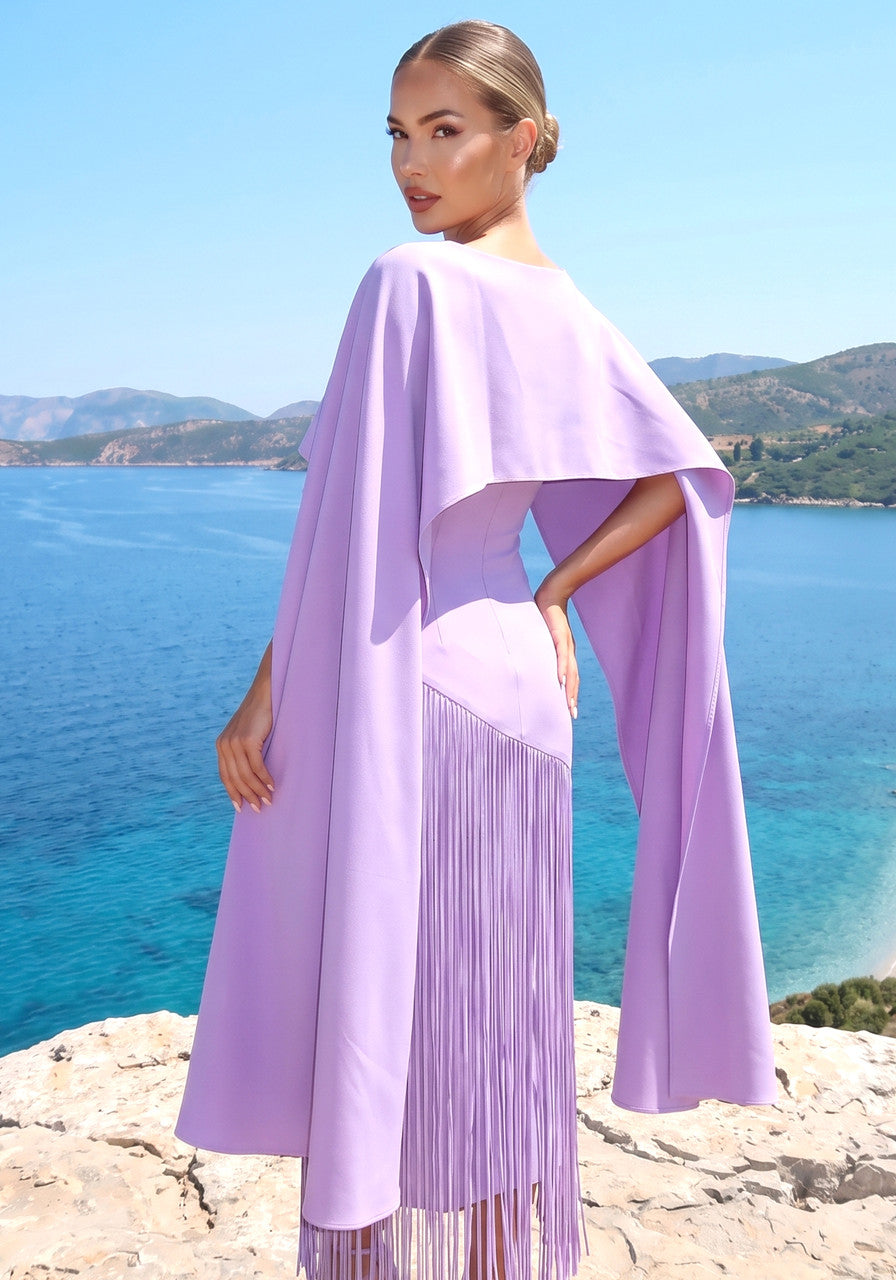 Cape Tassel Maxi Dress Lavender