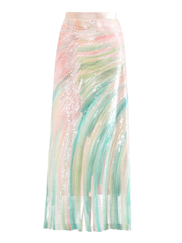 Pastel Waves Sequin Maxi Skirt