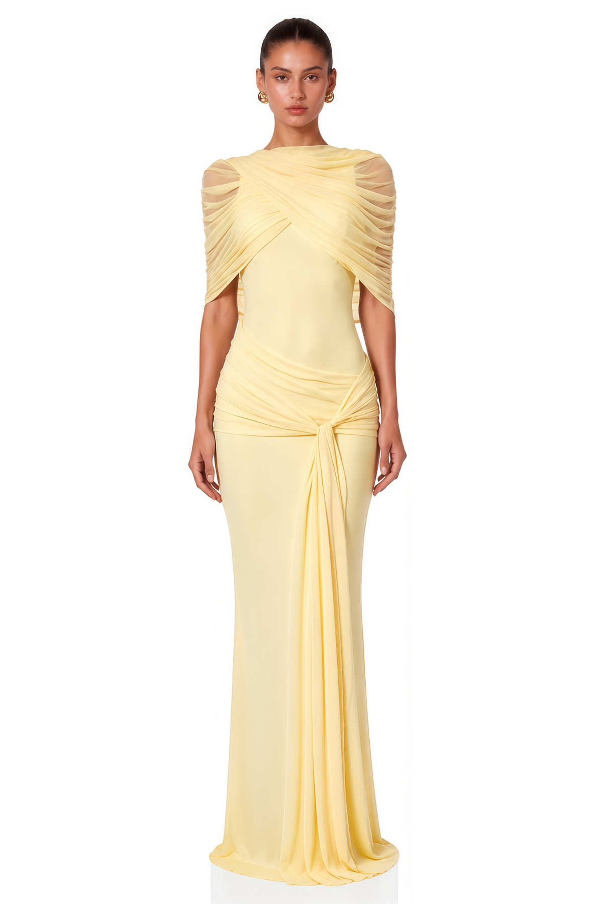 Yellow Asymmetrical Pleated Maxi Dress