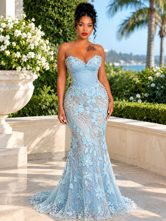 Celeste Blue Floral Embellished dress