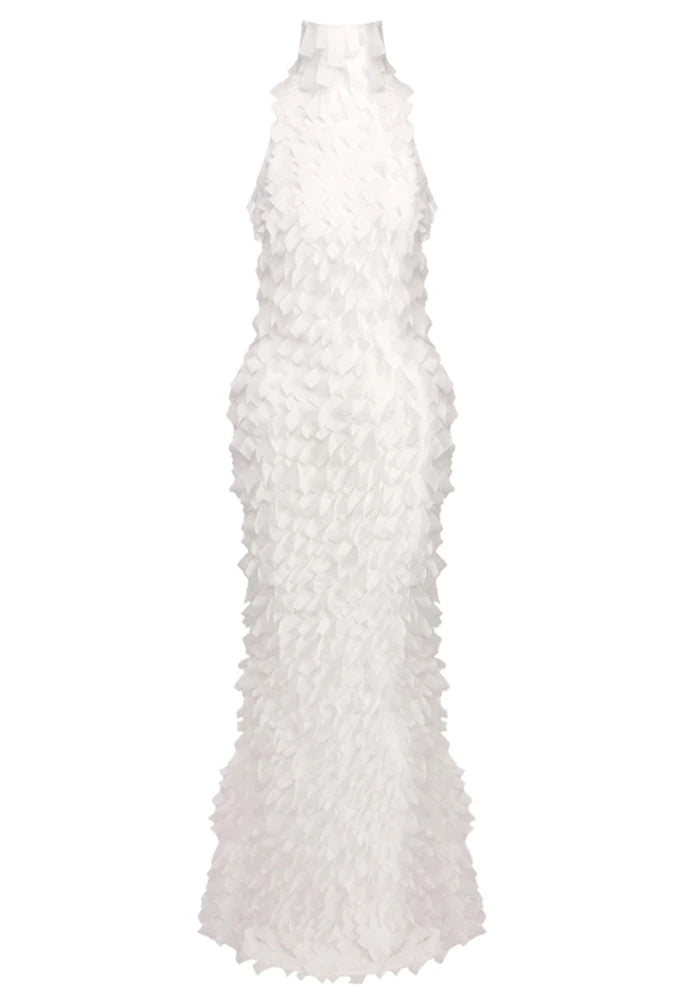 Halter Petal Detail Maxi Dress White