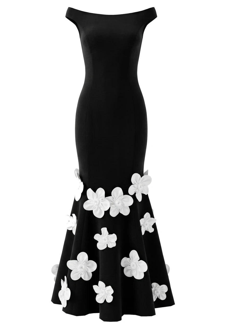Bardot Floral Mermaid Maxi Dress Black White