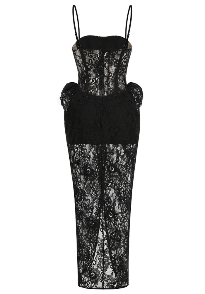 Structured Lace Maxi Dress Black