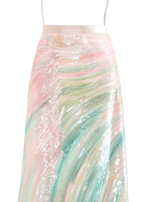 Pastel Waves Sequin Maxi Skirt