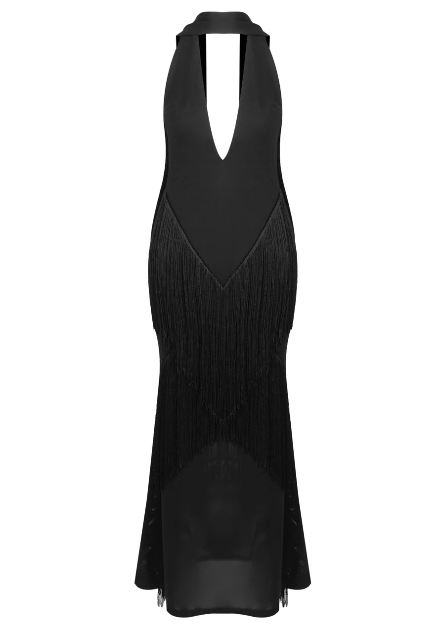 Halter Tassel Maxi Dress Black
