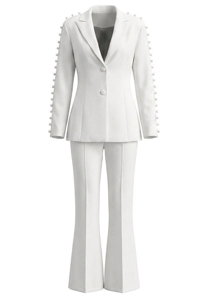 Pearl Embellished Suit White
