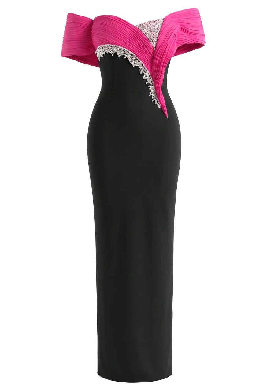 Bardot Crystal Embellished Maxi Dress Hot Pink Black