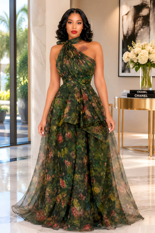 One Shoulder Floral Maxi Dress