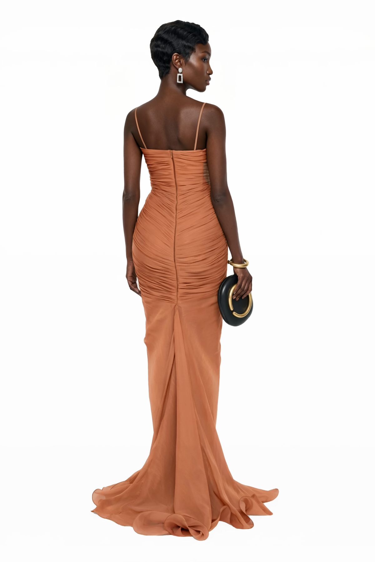 Camel Ruched Maxi Dress with 3D Florals