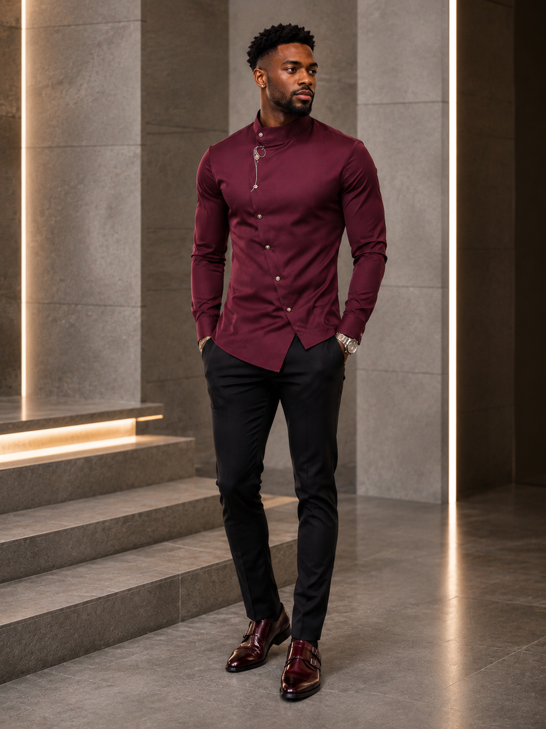Men's Asymmetric Button-Down Slim Fit Shirt