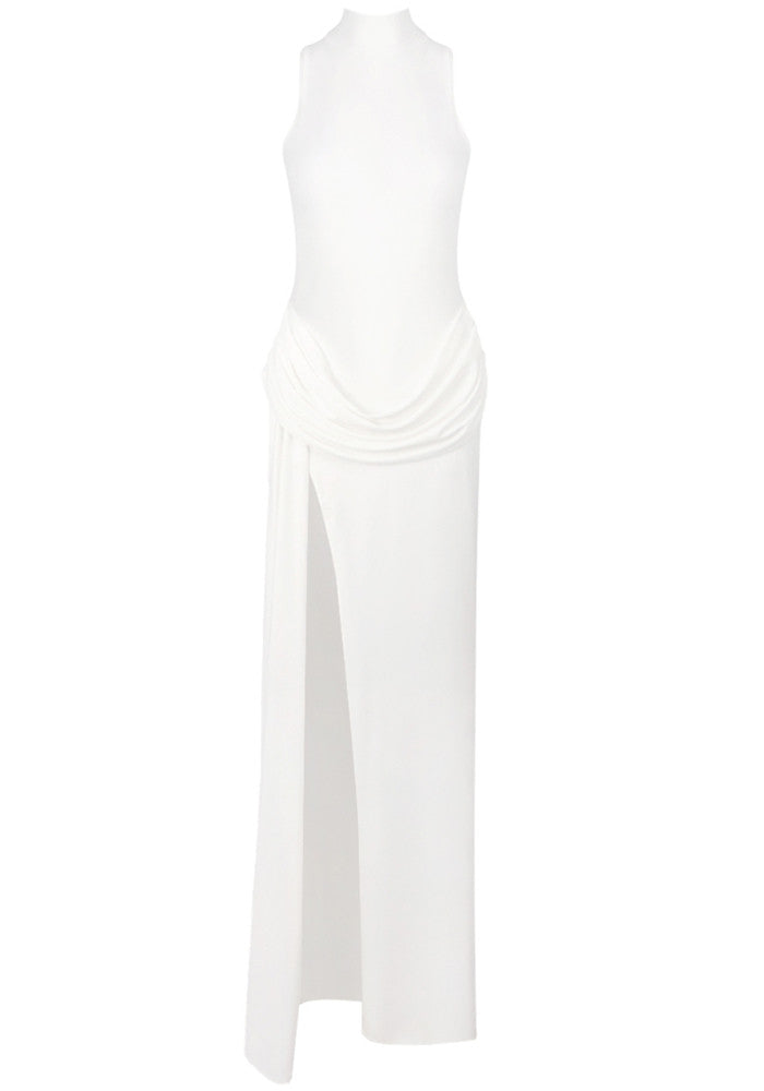 Draped Detail Maxi Dress White