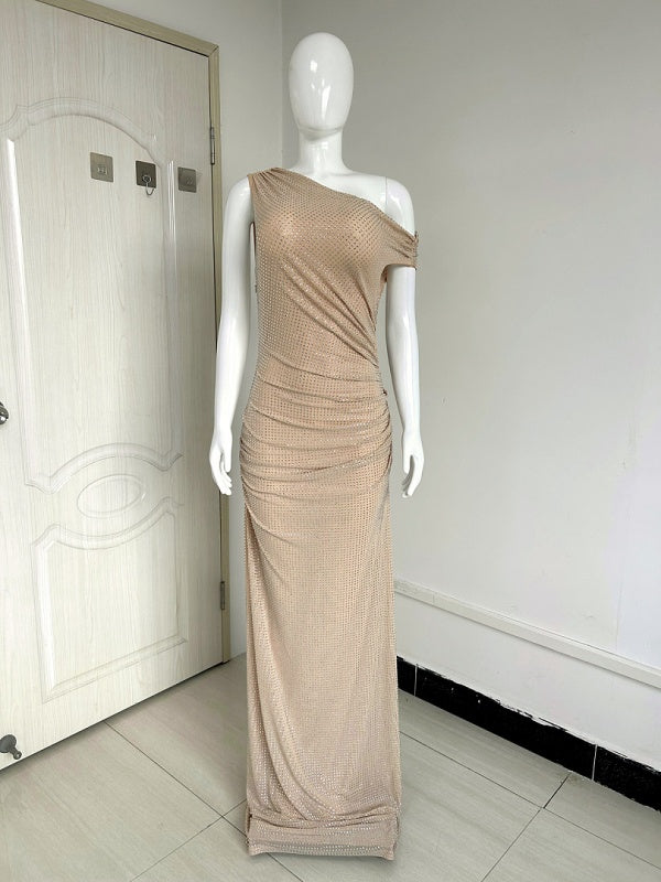 Celeste Crystal One-Shoulder Maxi Dress