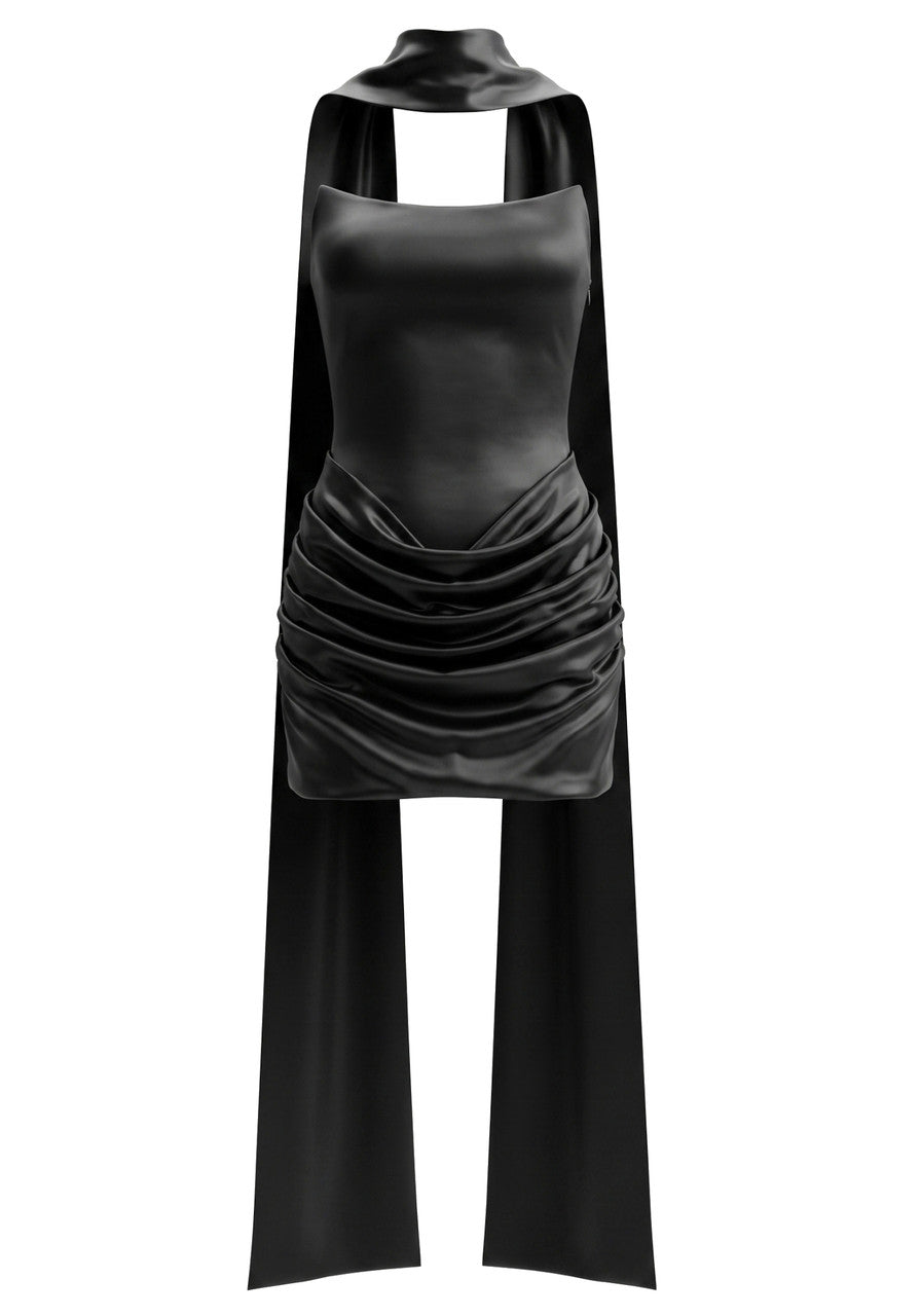 Strapless Draped Corset Dress Black