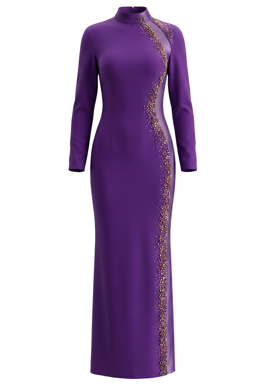 Long Sleeve Embellished Maxi Dress Purple