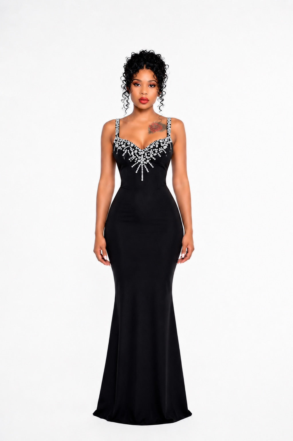 Crystal Embellished Front Maxi Dress Black