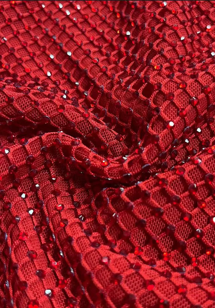Strapless Choker Embellished Maxi Dress Red