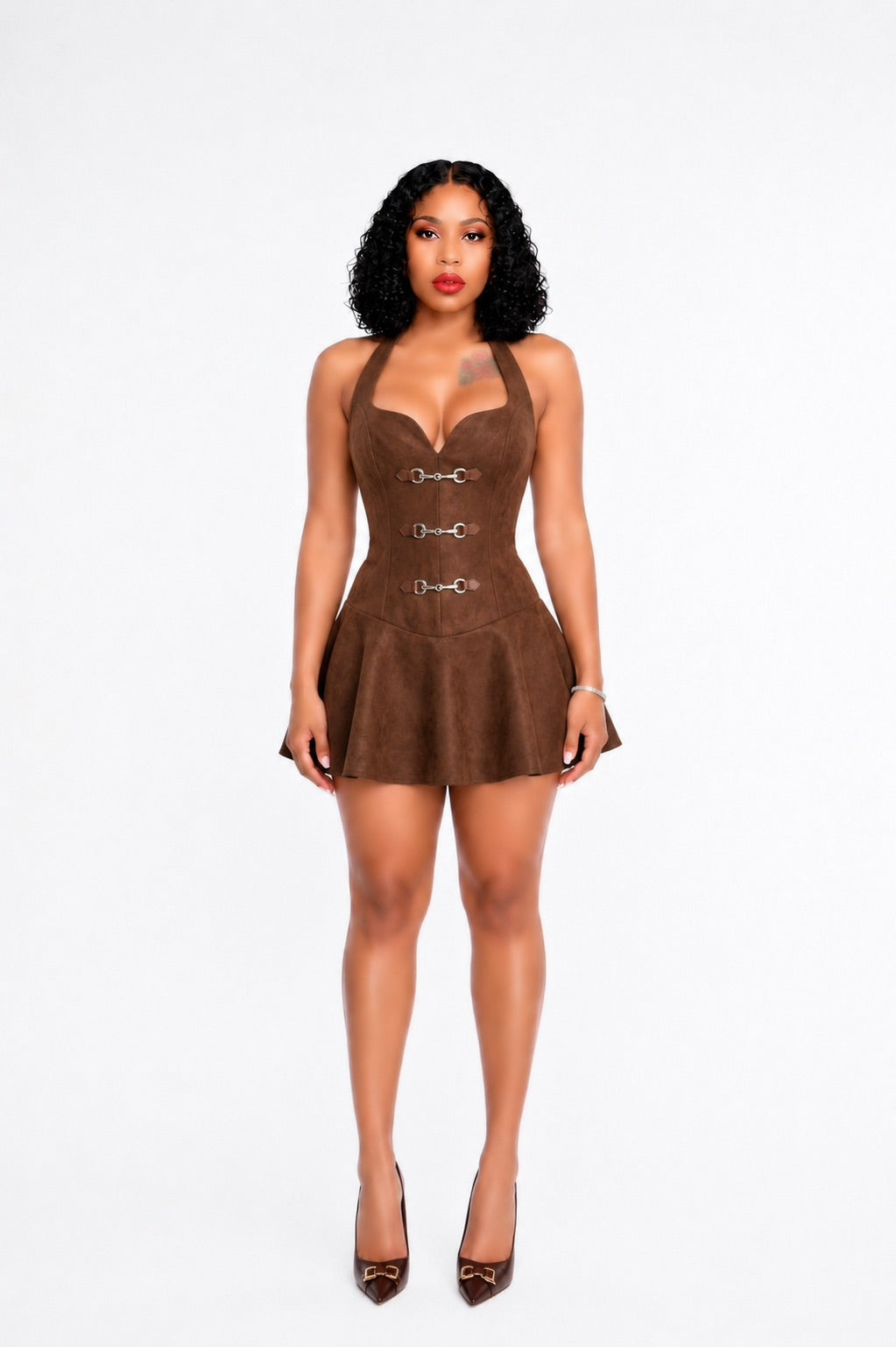 Halter A Line Dress Brown