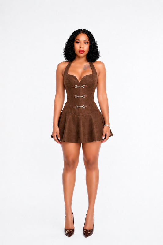 Halter A Line Dress Brown