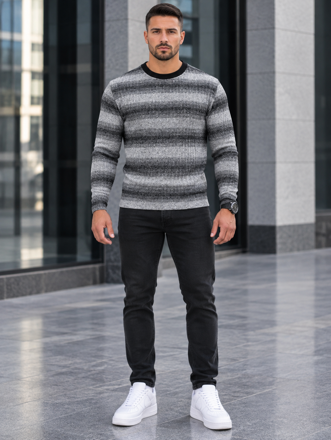 Men's Full Size Striped Long Sleeve T-Shirt Plus Size
