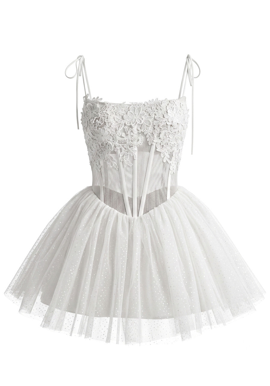 Floral Lace Corset A Line Dress White
