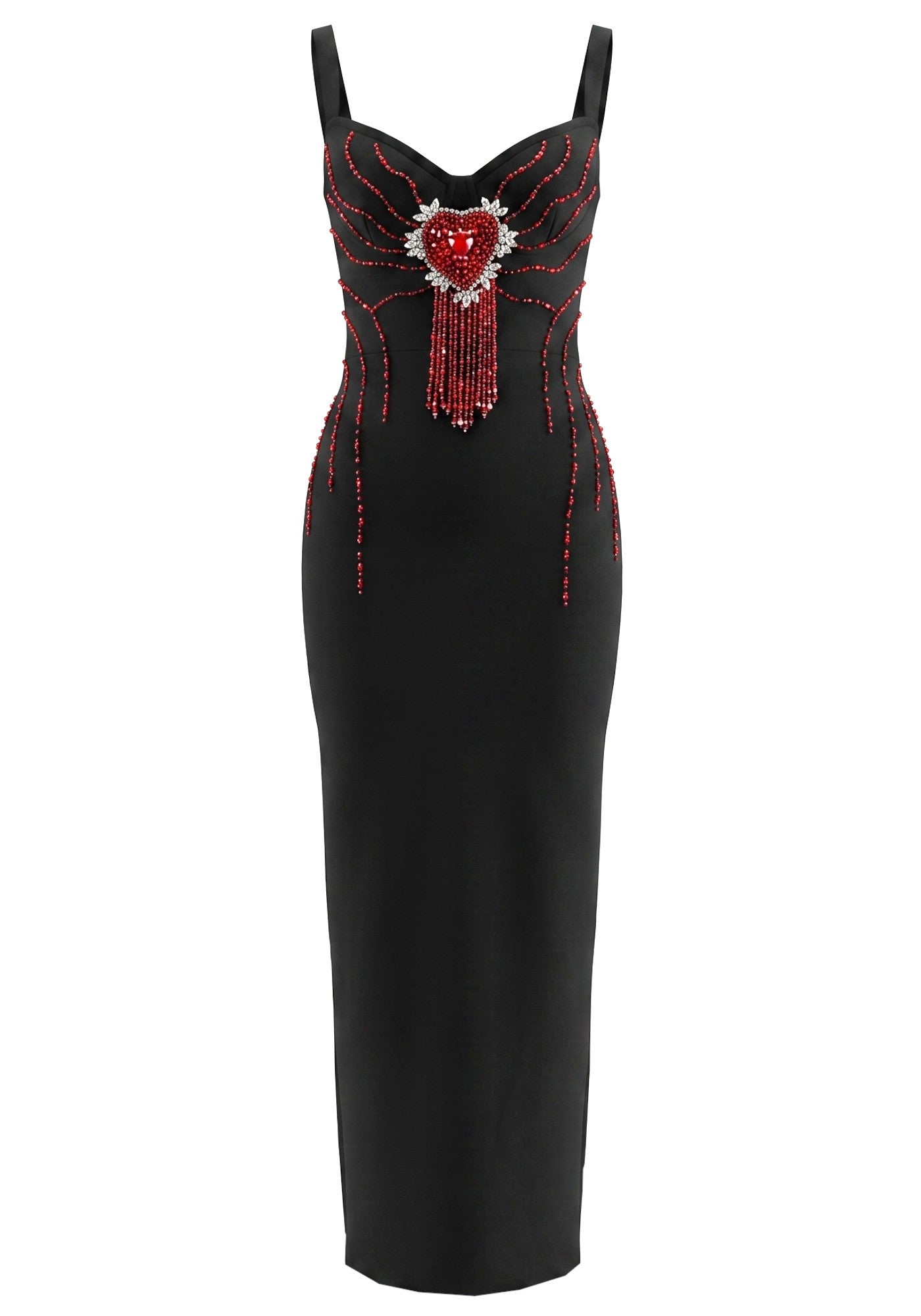 Crystal Heart Embellished Maxi Dress Black