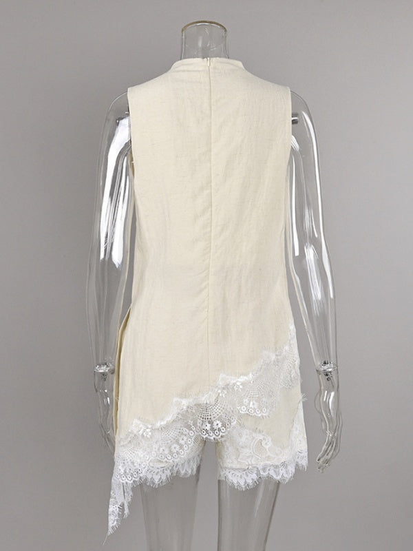 Ivory Lace-Trim Asymmetrical set