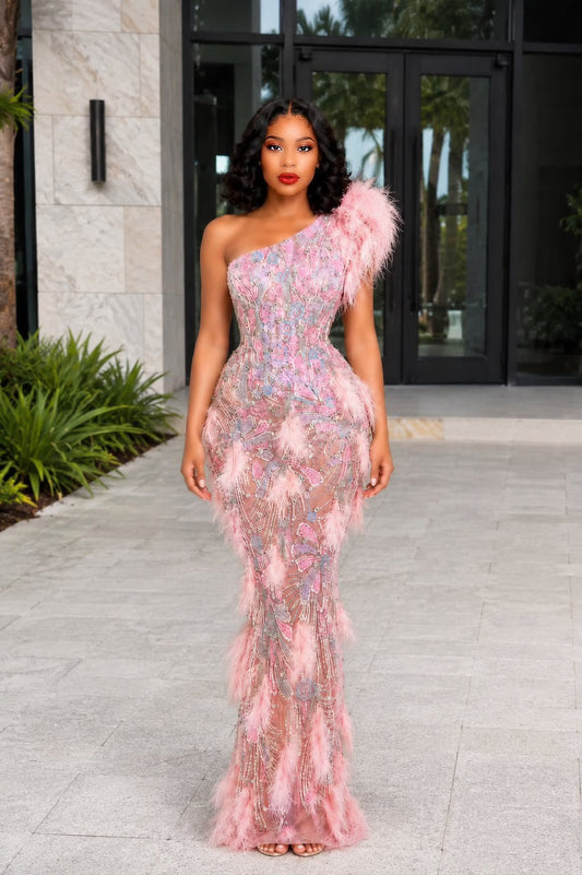 Blush Feather Luxe Gown