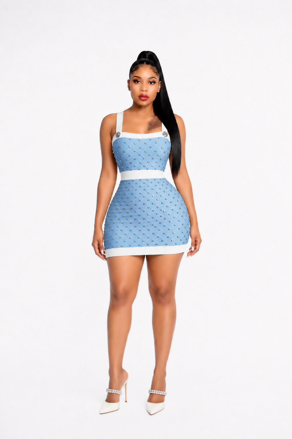 Crystal Embellished Dress Blue White
