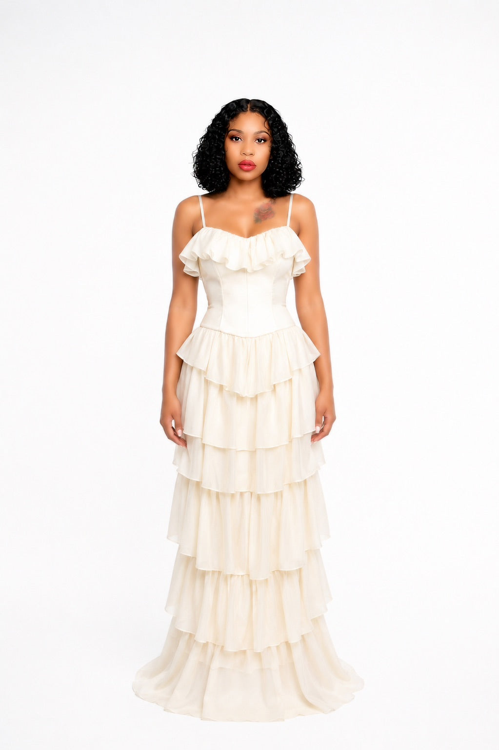 Corset Ruffle Maxi Dress Ivory