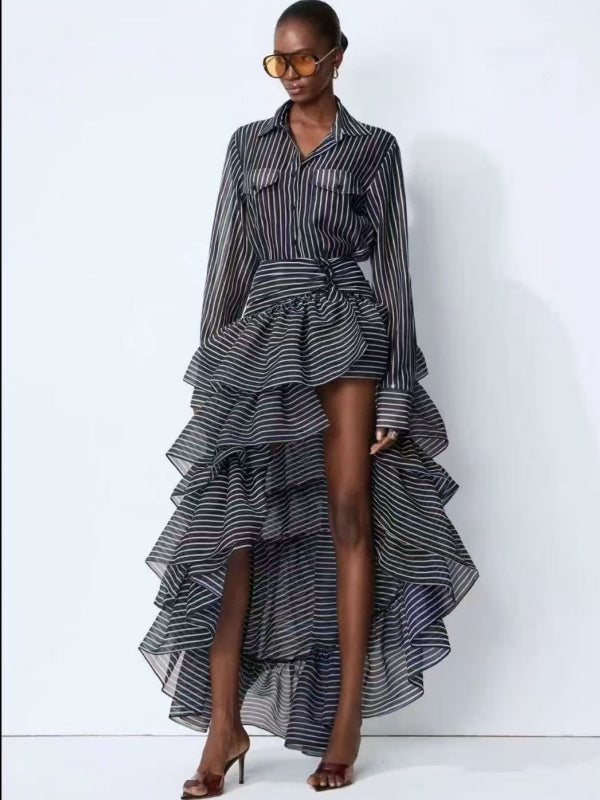 The Amara Striped Ruffle Maxi Dress