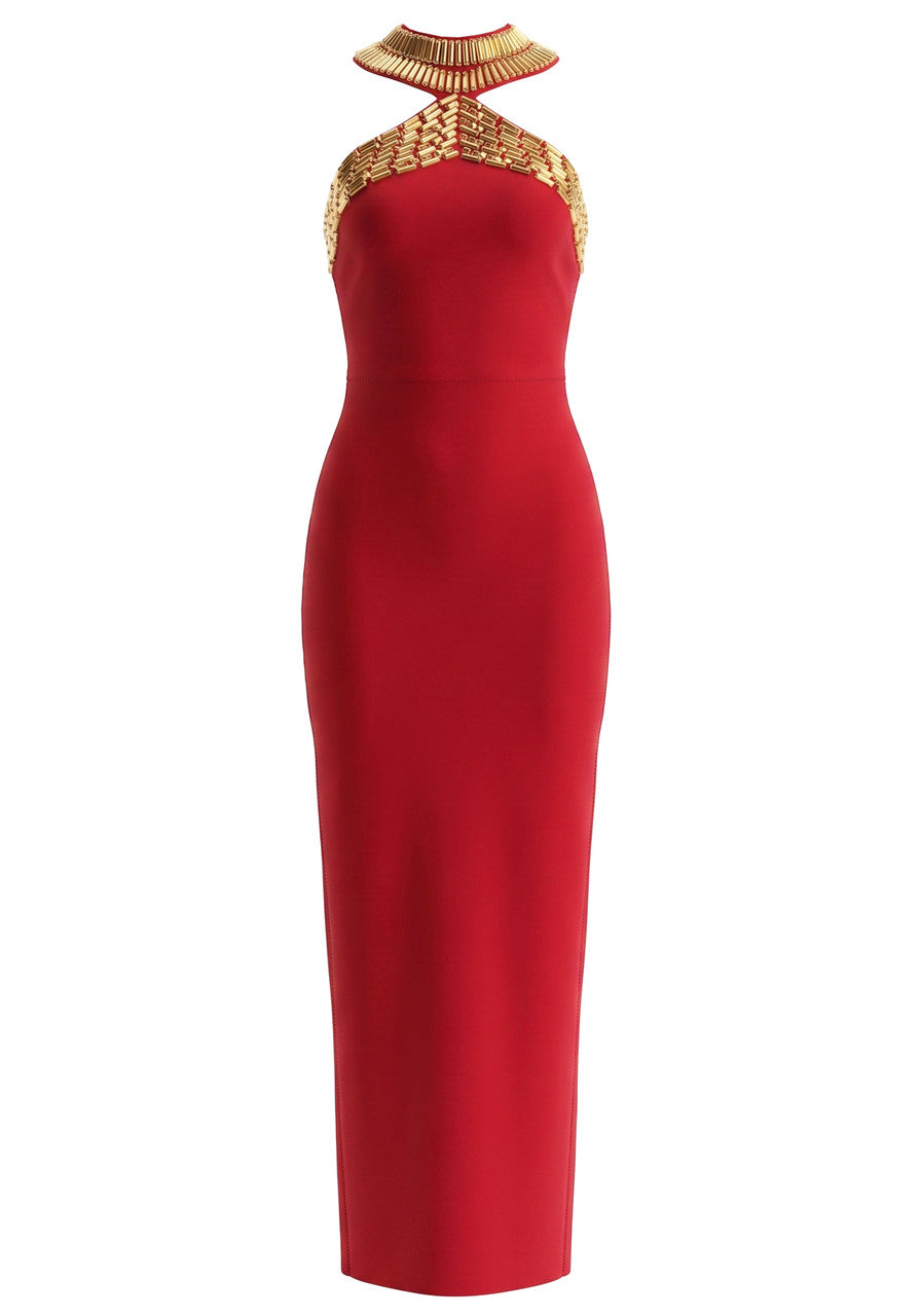 Embellished Maxi Dress Red