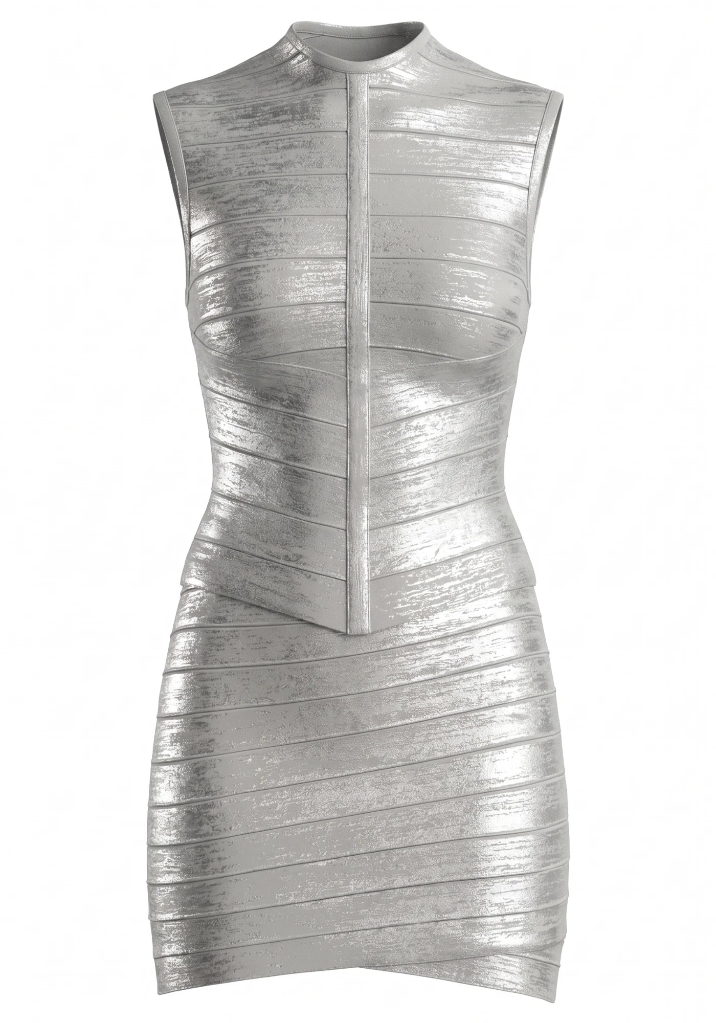 Woodgrain Foil Print Two Piece Dress Silver
