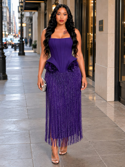 Petal Detail Tassel Maxi Dress Purple