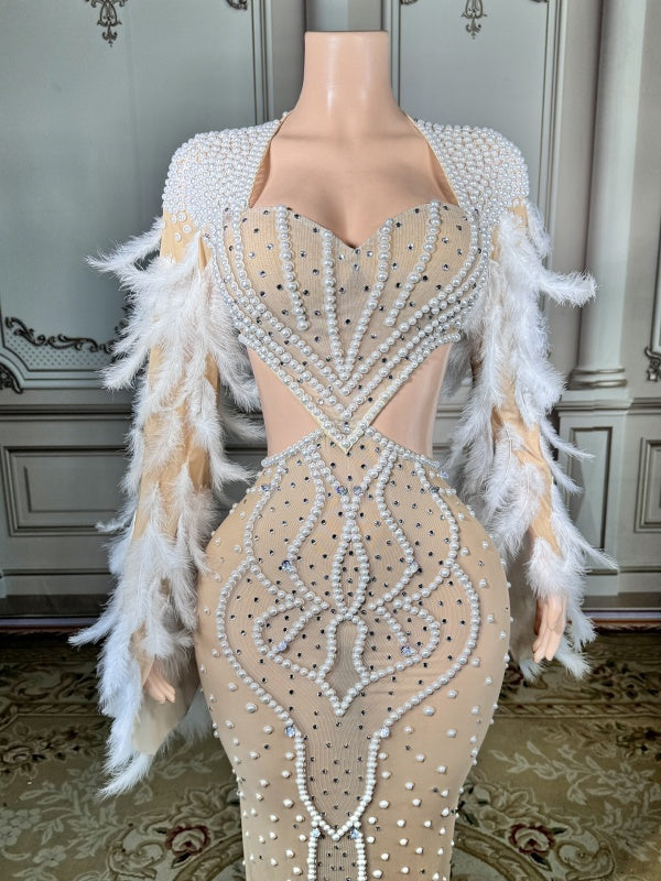 Champagne Pearl Feather Gown
