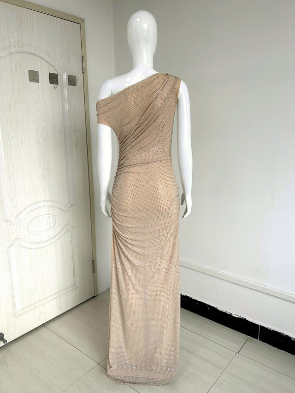 Celeste Crystal One-Shoulder Maxi Dress