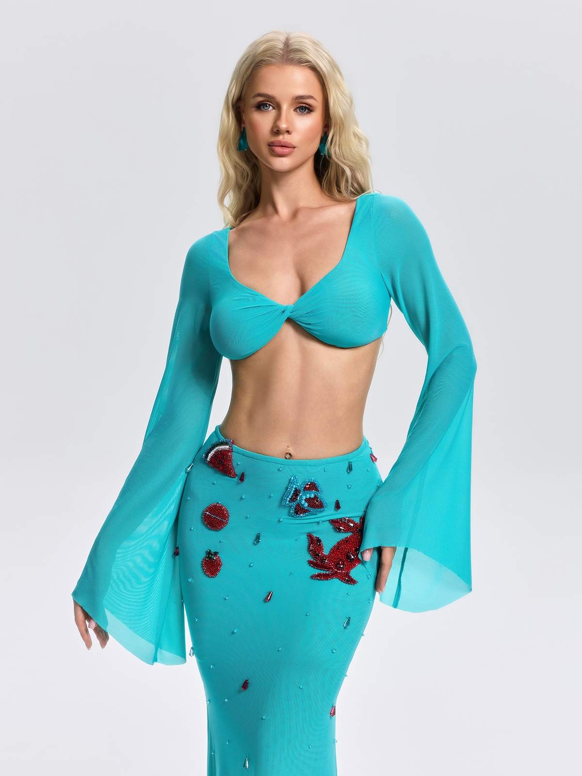 Becca Sleeve Crystal Skirt Set