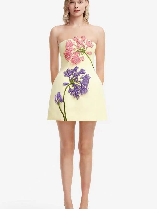 Lemon Blossom Embroidered Mini Dress