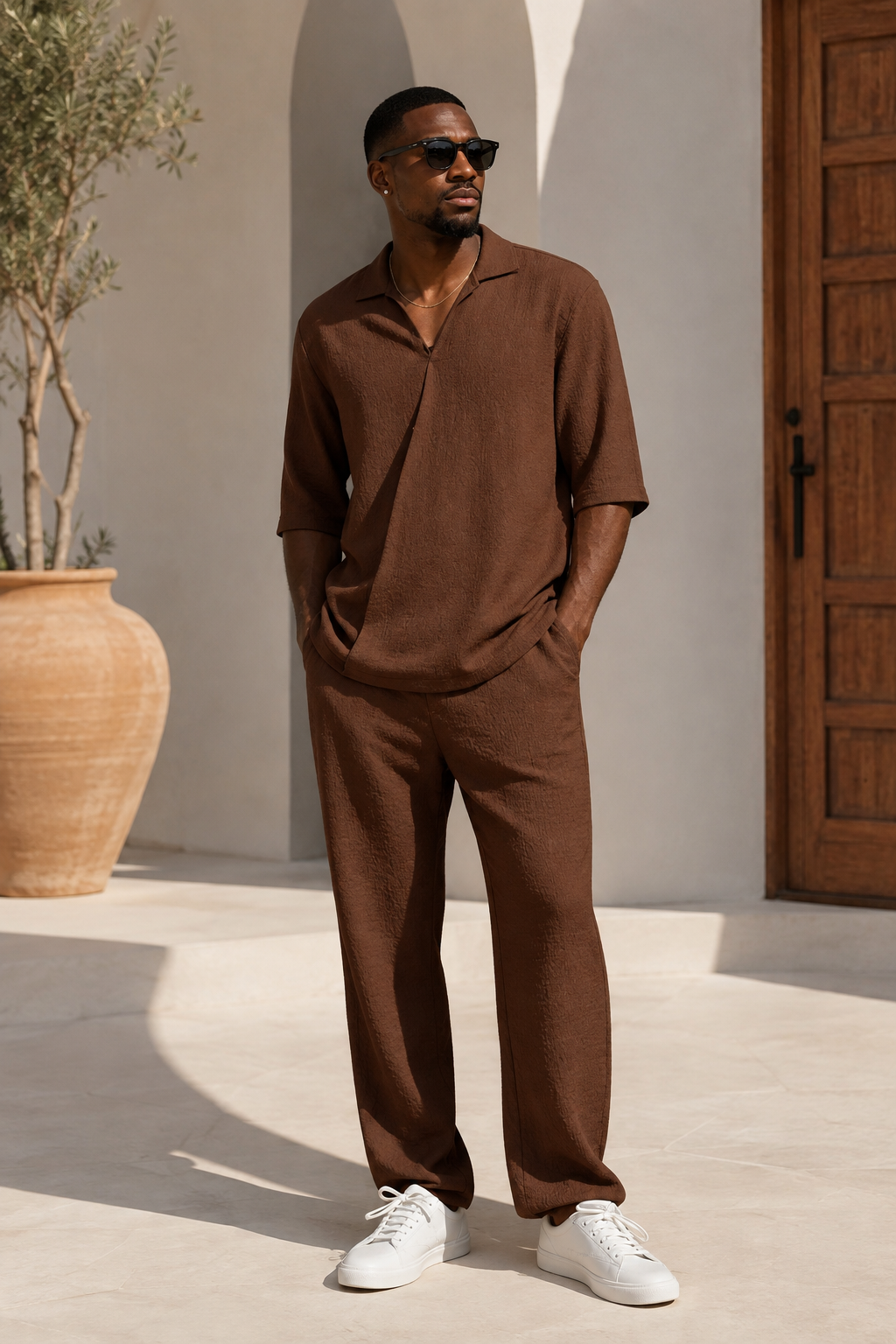Men's Full Size Half Sleeve Top and Pants Set Plus Size