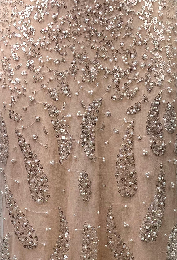 Strapless Sequin Pearl Corset Maxi Dress Nude Pink