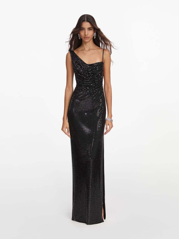 Midnight Sparkle Cowl-Neck Maxi Dress
