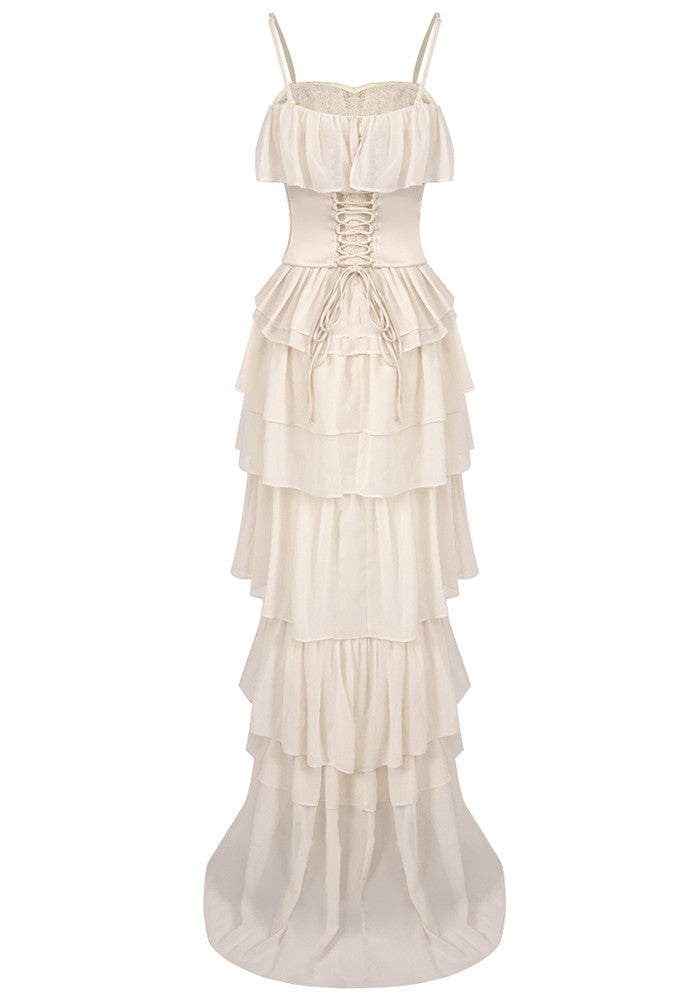 Corset Ruffle Maxi Dress Ivory